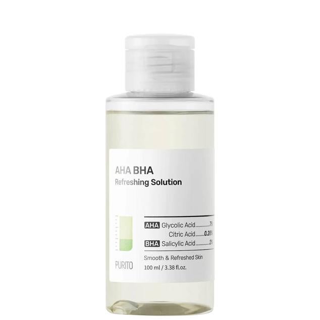 AHA BHA Refreshing Solution de Purito es una infusión exfoliante suave que purifica y promueve la renovación celular para conseguir una piel joven y de porcelana a través de su uniformidad de tono y textura, así como la creación de luminosidad y la corrección de problemas. Para ello se sirve del ácido glicólico, cítrico, salicílico, la arginina y la alantoína. Cómpralo aquí