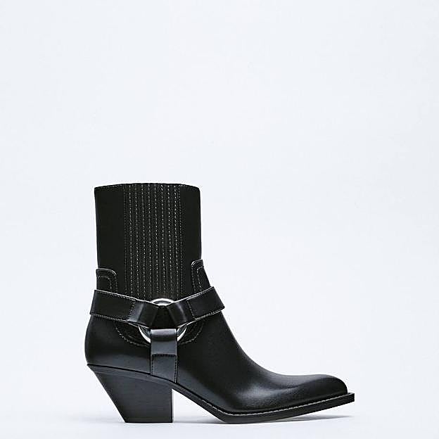 Botines cowboy de tacón con detalle de trabillas