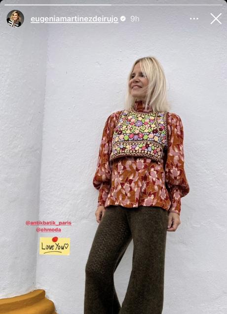 Imagen - Eugenia Martínez de Irujo con chaleco bordado de flores de Antik Batik. Foto: @eugeniamartinezdeirujo