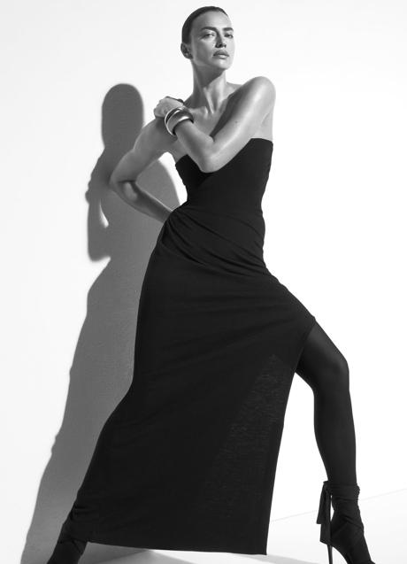 Imagen - Irina Shayk con vestido negro drapeado de la nueva colección cápsula de Zara. Foto: Zara.