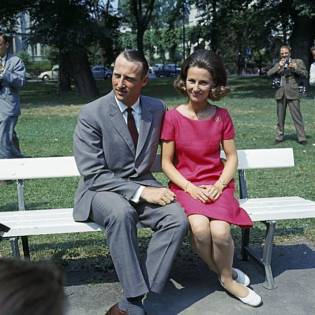 Harald de Noruega y Sonja Haraldsen el día de su compromiso.