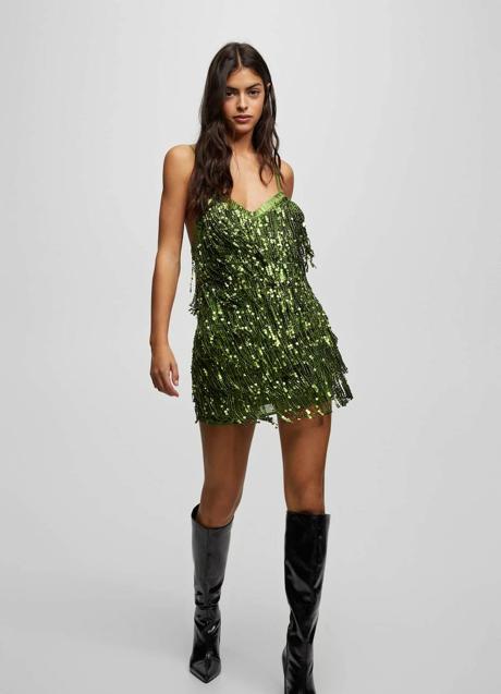 Imagen - Vestido con flecos brillantes verde