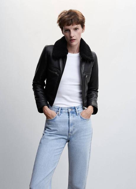 Imagen - Chaqueta de piel con cuello efecto pelo