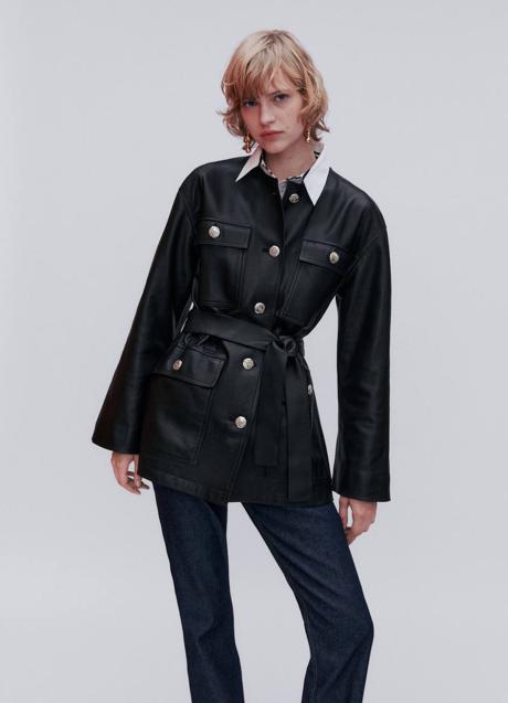 Imagen - Chaqueta con cinturón en tejido de piel