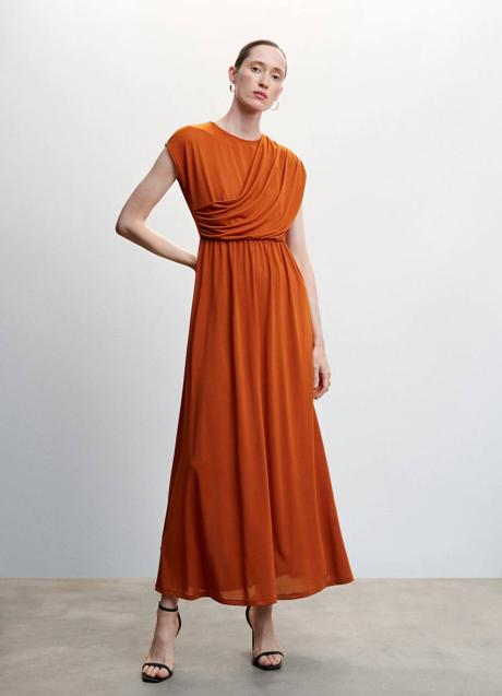 Imagen - Vestido midi drapeado naranja