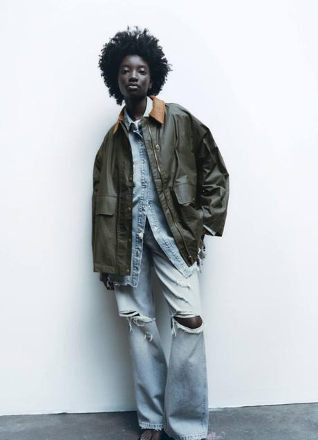 Imagen - Chaqueta encerada con cuello a contraste