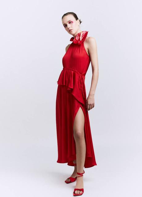Imagen - Vestido rojo con abertura y volantes