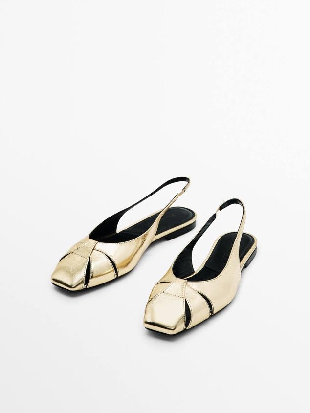 Bailarinas de piel destalonadas con puntera cuadrada, tira trasera y aberturas, de Massimo Dutti. Puedes comprarlas por 79,95 euros.