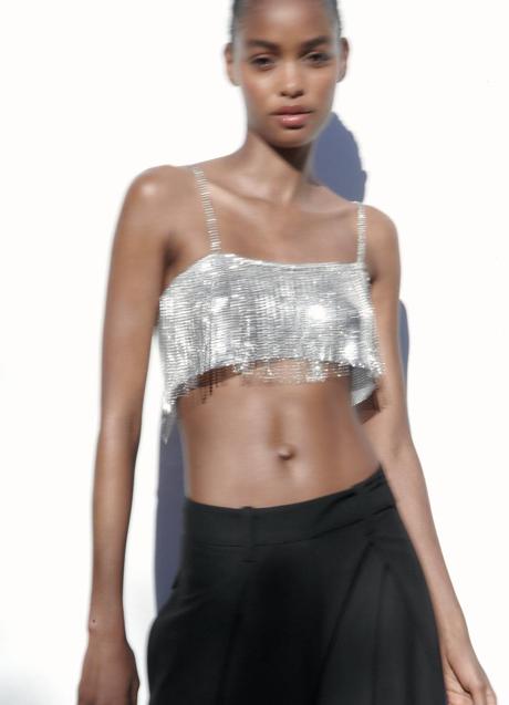 Imagen - Top bandeau brillante con flecos de strass