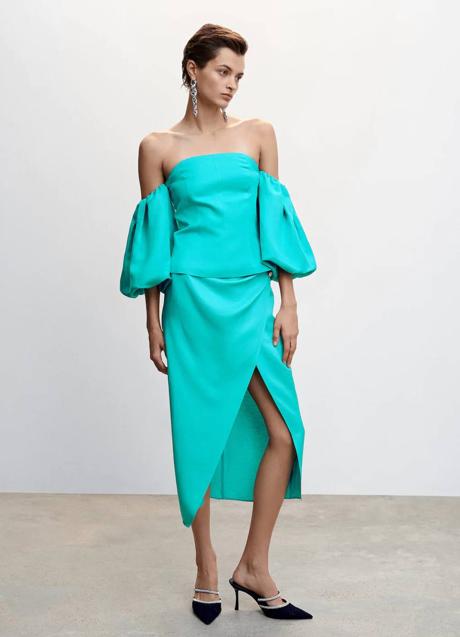 Imagen - Conjunto turquesa con top corsetero y falda midi