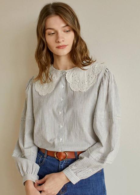 Imagen - Camisa a rayas con cuello claudine bordado