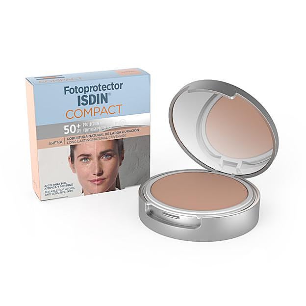 Imagen principal - Protección solar que recomienda Ana Santamarina. Compact Arena SPF 50+ de Isdin, CC+ Cream de IT Cosmetics y Frezyderm Color Velvet Technology de Sun Screen.