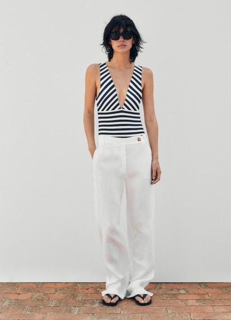 Imagen - Bañador de rayas con escote de pico