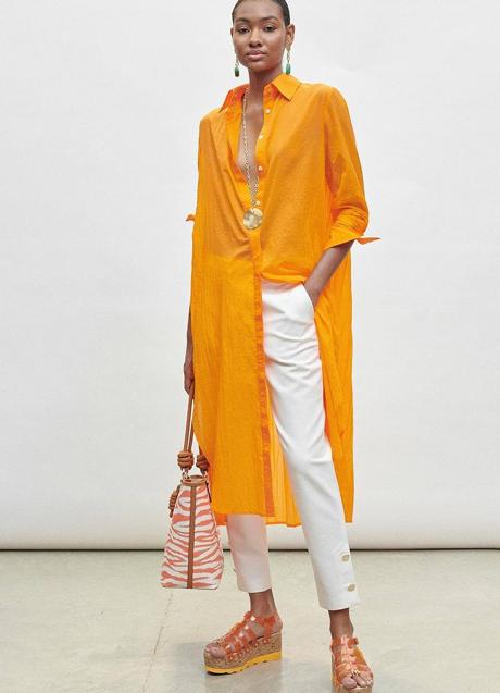 Imagen - Camisa larga plisada en naranja