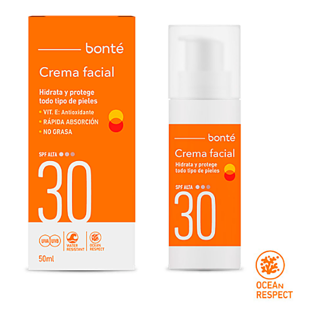 La crema facial para todo tipo de piel SPF30 Vitamina E y Glicerina de Bonté.