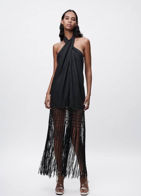 Imagen - Vestido de lino con cuello halter y flecos