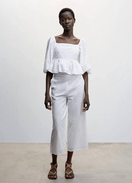 Imagen - Pantalón blanco tipo culotte con bordado inglés