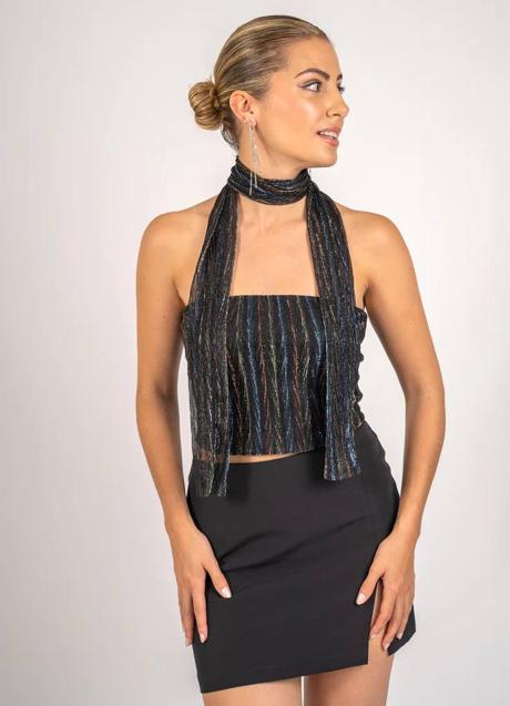 Imagen - Top con hilo metalizado a rayas y foulard