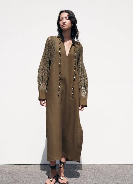 Imagen - Vestido khaki con crochet y lino
