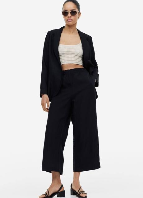 Imagen - Pantalones culotte de lino con cintura elástica