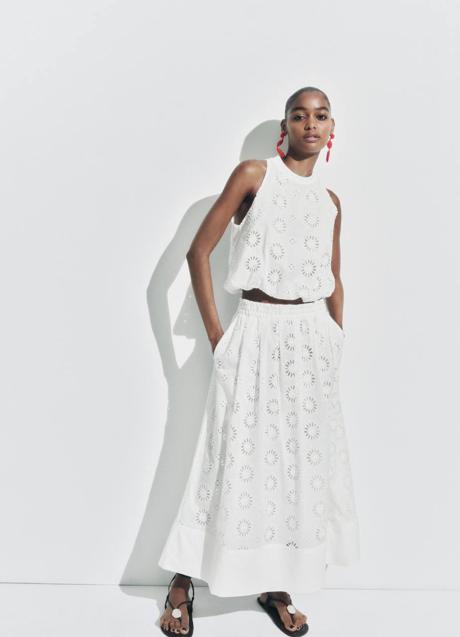 Imagen - Falda midi en tejido bordado color blanco