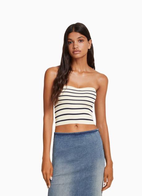 Imagen - Top con estampado de rayas y escote palabra de honor