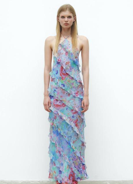 Imagen - Vestido con estampado de flores y volantes largo
