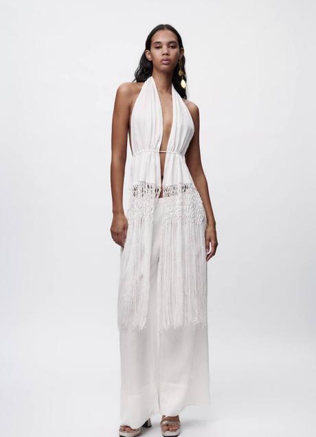 Imagen - Top largo con flecos color blanco