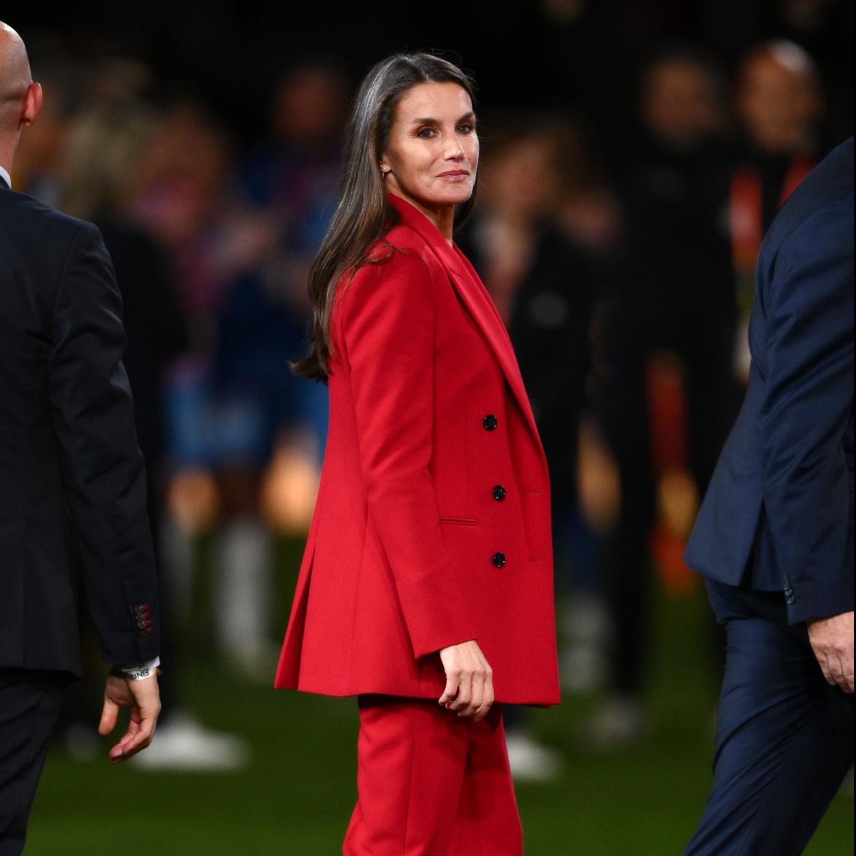 La reina Letizia tras el partido de fútbol.