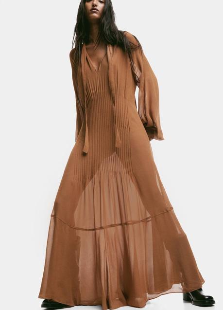 Imagen - Maxi vestido plisado en marrón