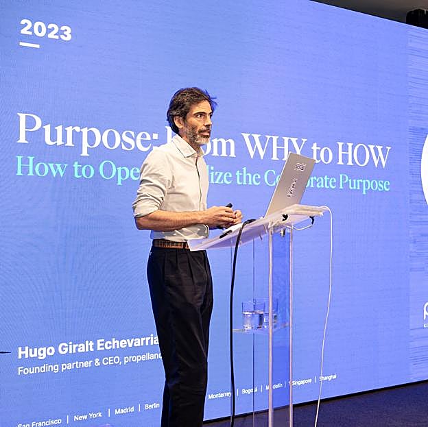 Hugo Giralt, socio fundador y CEO de Propelland, durante su presentación sobre los casos internacionales de éxito de empresas con propósito corporativo.