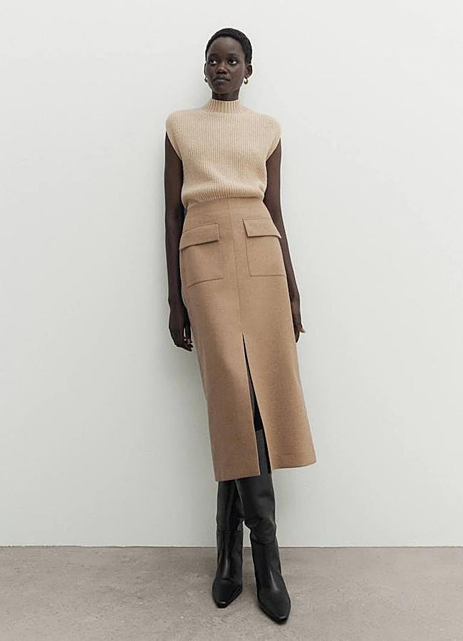 Imagen - Falda midi color camel