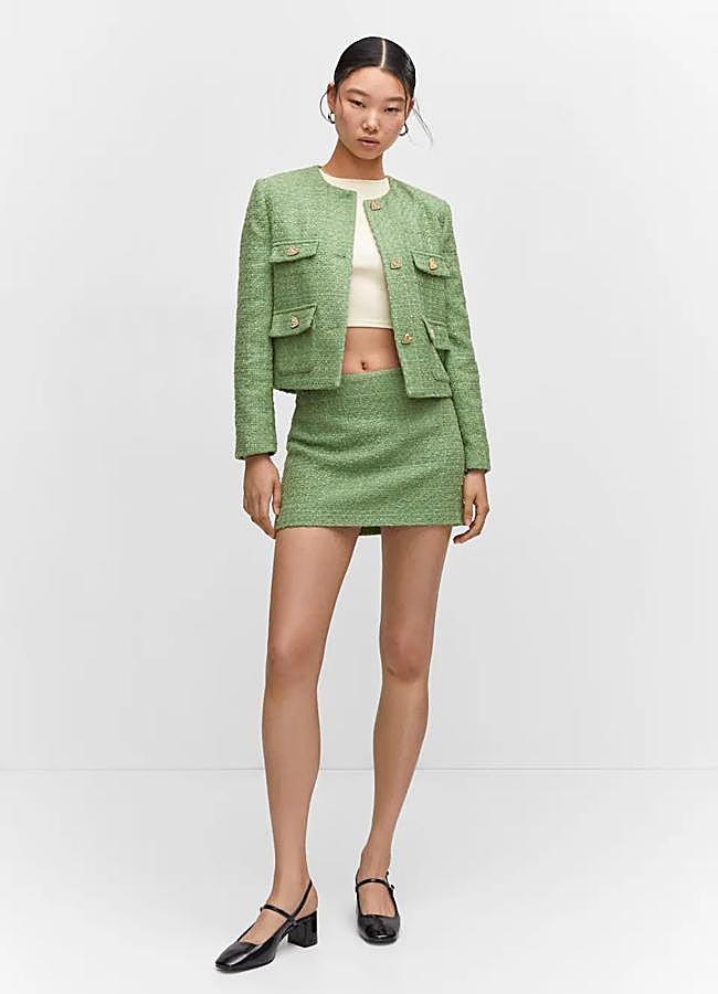 Imagen - Traje verde de tweed de Mango, chaqueta 59,99 euros y falda 29,99 euros.