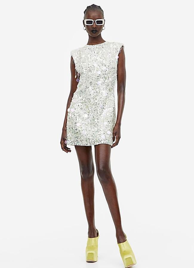 Imagen - Vestido corto en mezcla de lino con lentejuelas