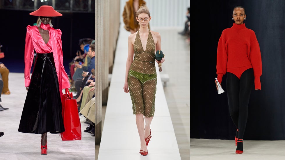 Zapatos de plataforma de Balmain, kitten heels de Miu Miu y salones con pulsera de Ferragamo.