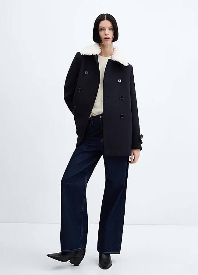 Imagen - Abrigo azul marino con cuello de borreguillo