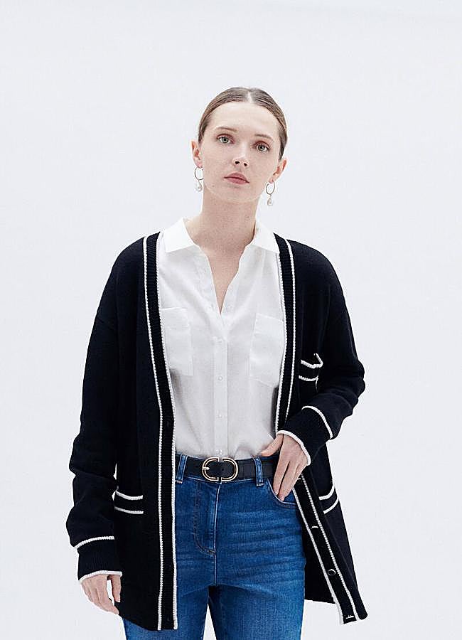 Imagen - Cárdigan largo con ribetes a contraste