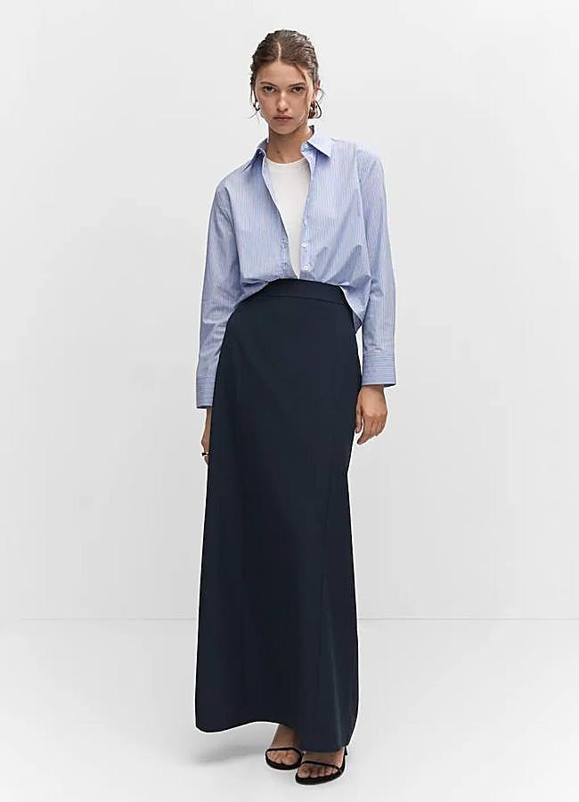 Imagen - Falda larga en evasé azul marino