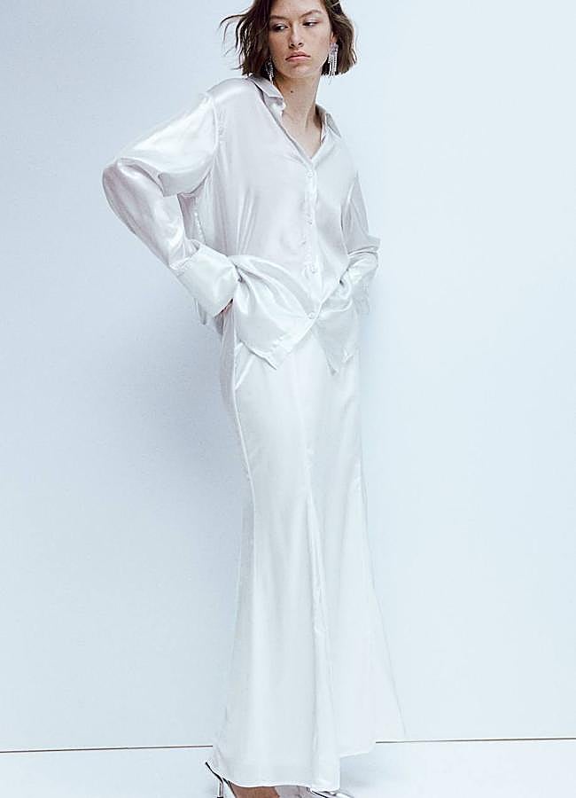 Imagen - Falda larga satinada color blanco