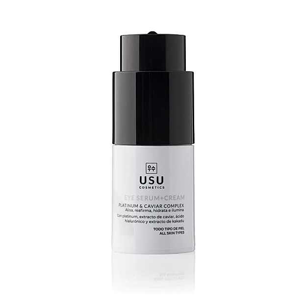 El Contorno de ojos Platinum Eye Serum + Cream de USU Cosmetics lleva vitamina E (36,70 euros).