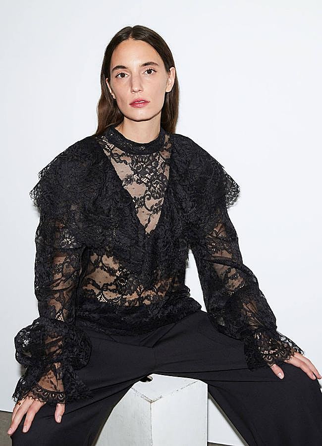 Imagen - Blusa lujosa en tejido de encaje semitransparente