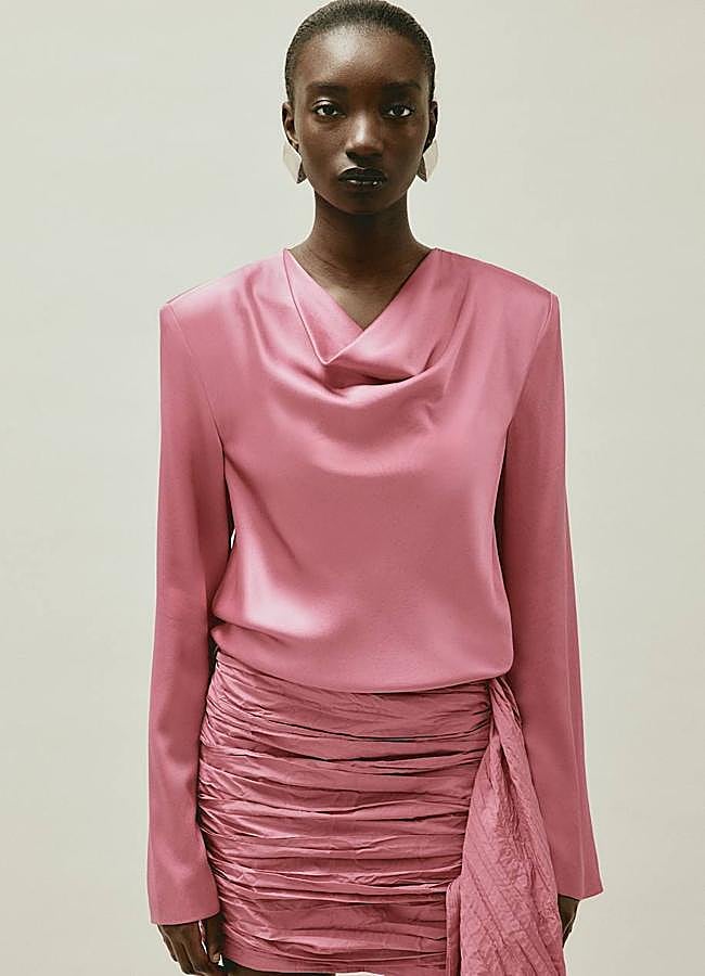 Imagen - Blusa lujosa satinada con escote drapeado