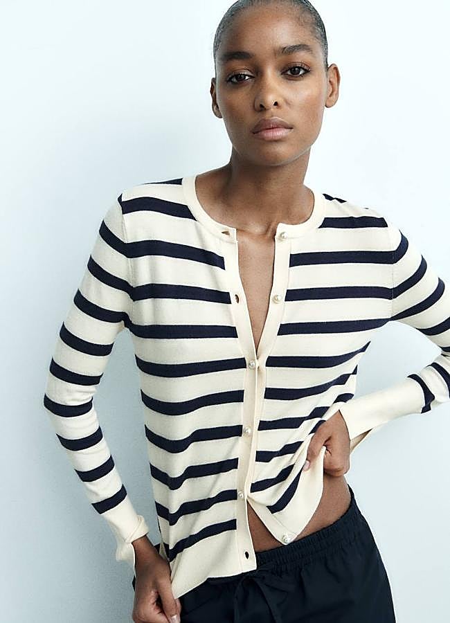 Imagen - Cárdigan con estampado de rayas decorado con perlas