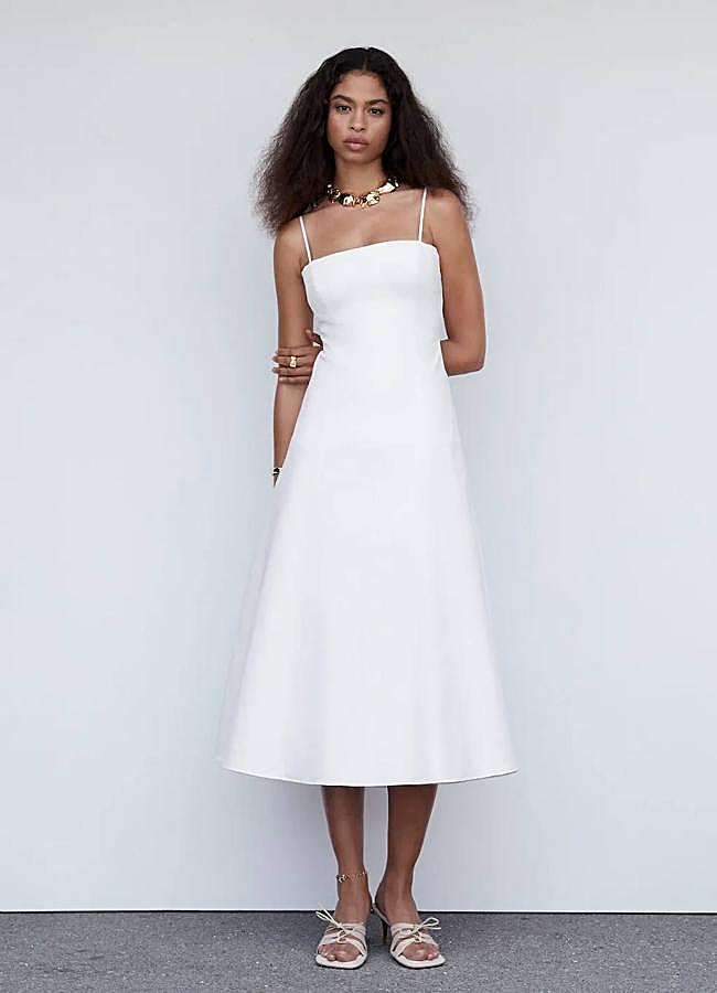 Imagen - Vestido midi blanco con falda de vuelo