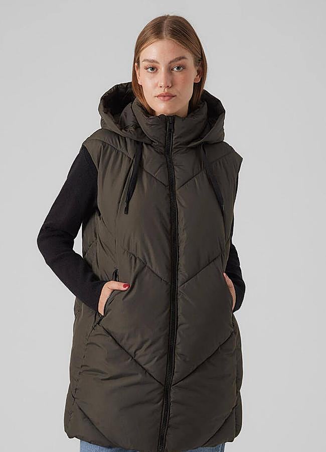 Imagen - Chaleco largo acolchado con cordones ajustables en la capucha