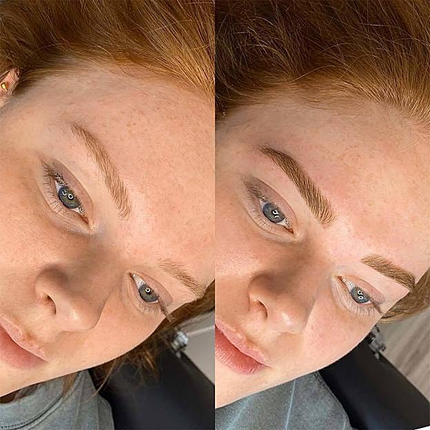 Mujer antes y después de tratamiento hybrid brows