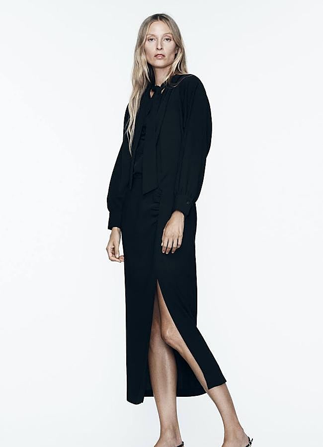 Imagen - Vestido negro midi con lazada al cuello