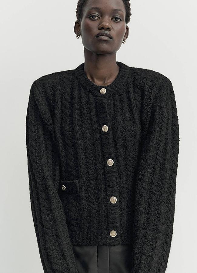 Imagen - Cárdigan de punto trenzado negro