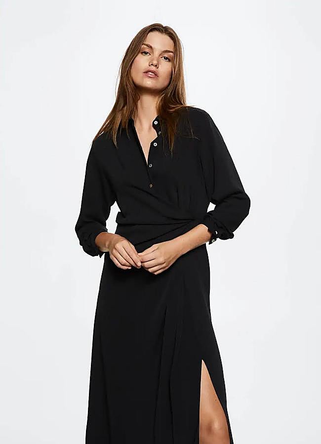 Imagen - Vestido camisero negro con detalle de nudo