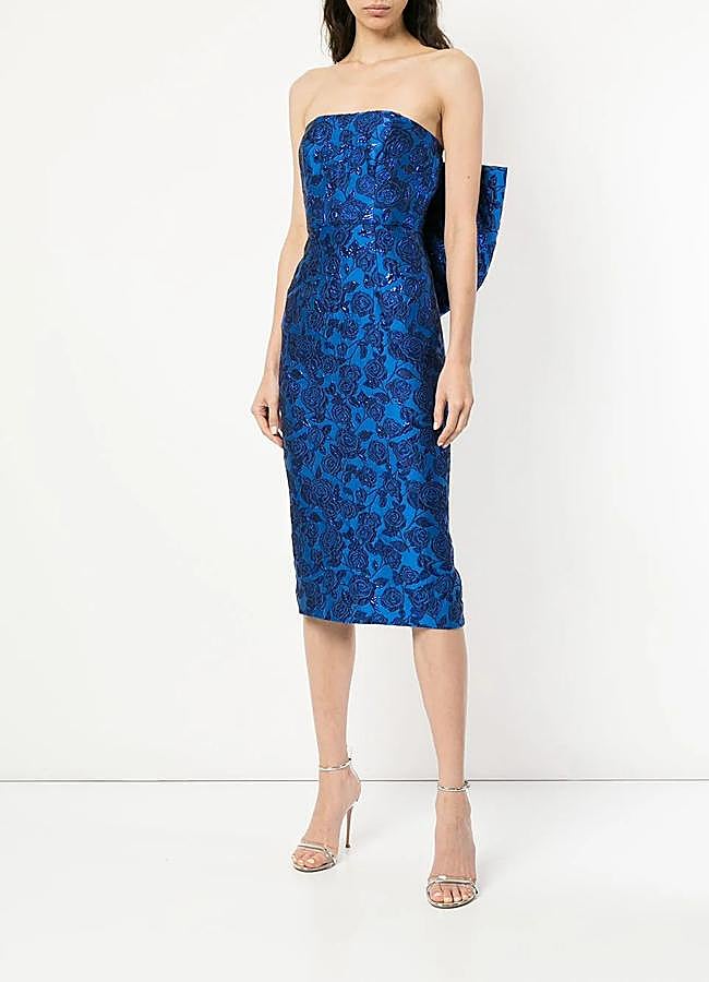 Imagen - Vestido azul con brocados y maxilazo de Bambah, 660 euros.